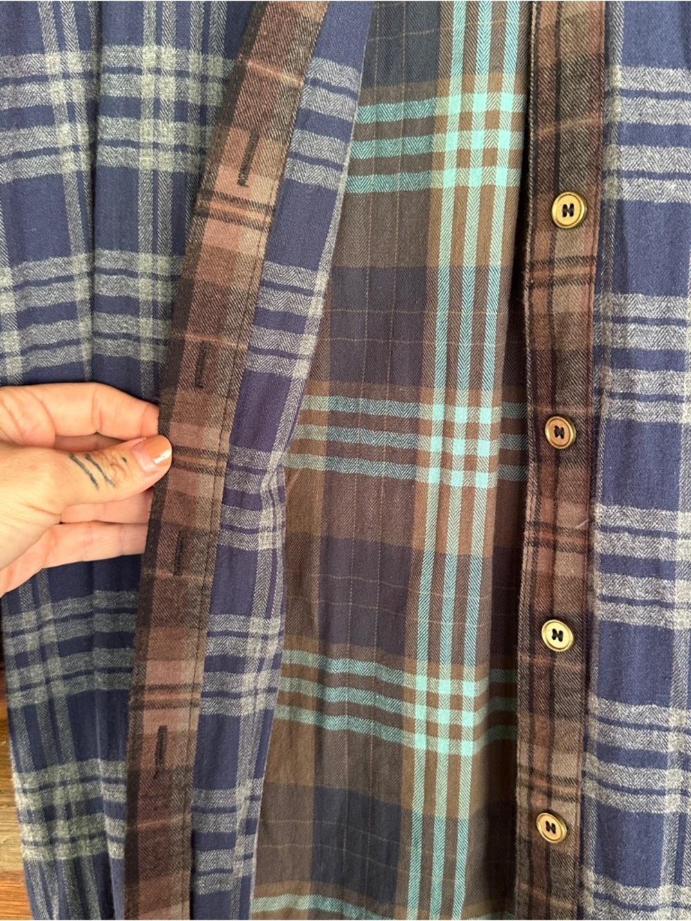 NATURAL LIFE Patchwork Plaid maxi Shirt Dress Boho - Picture 3 of 7